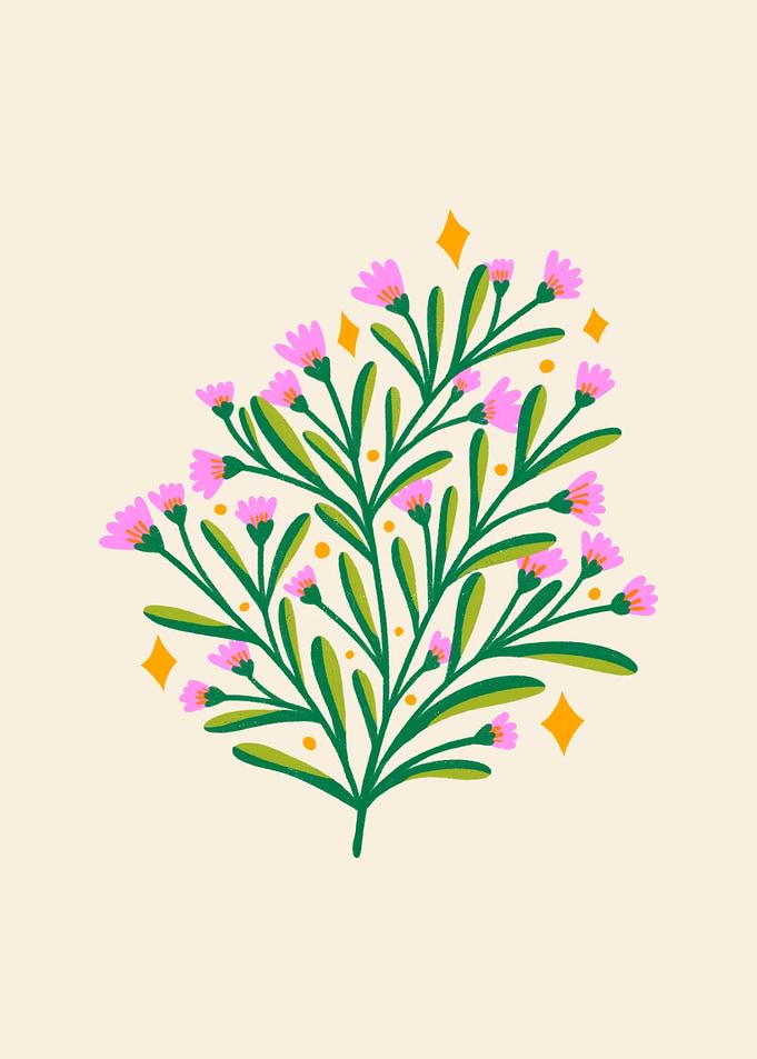 Minimalist Floral Illustration with Sparkles