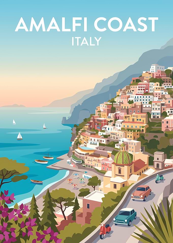 Amalfi Coast Italy Travel Poster