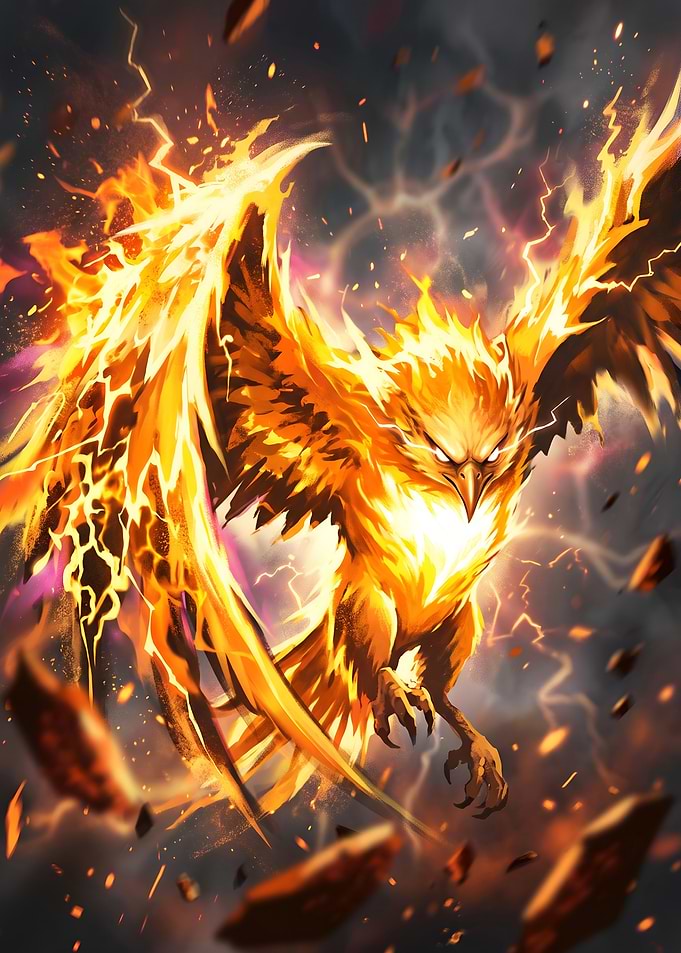 Phoenix Rising in Fire and Lightning