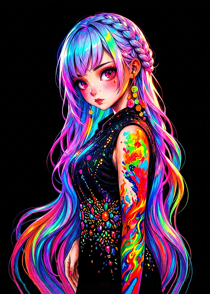 Vibrant Rainbow Anime Girl Portrait
