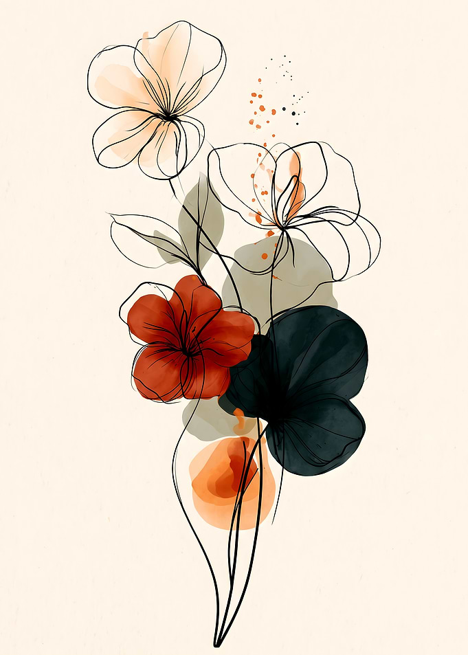 Abstract Minimalist Floral Line Art