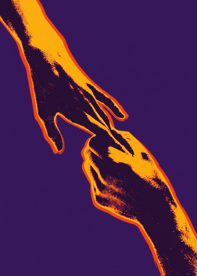 Reaching Hands Pop Art Illustration