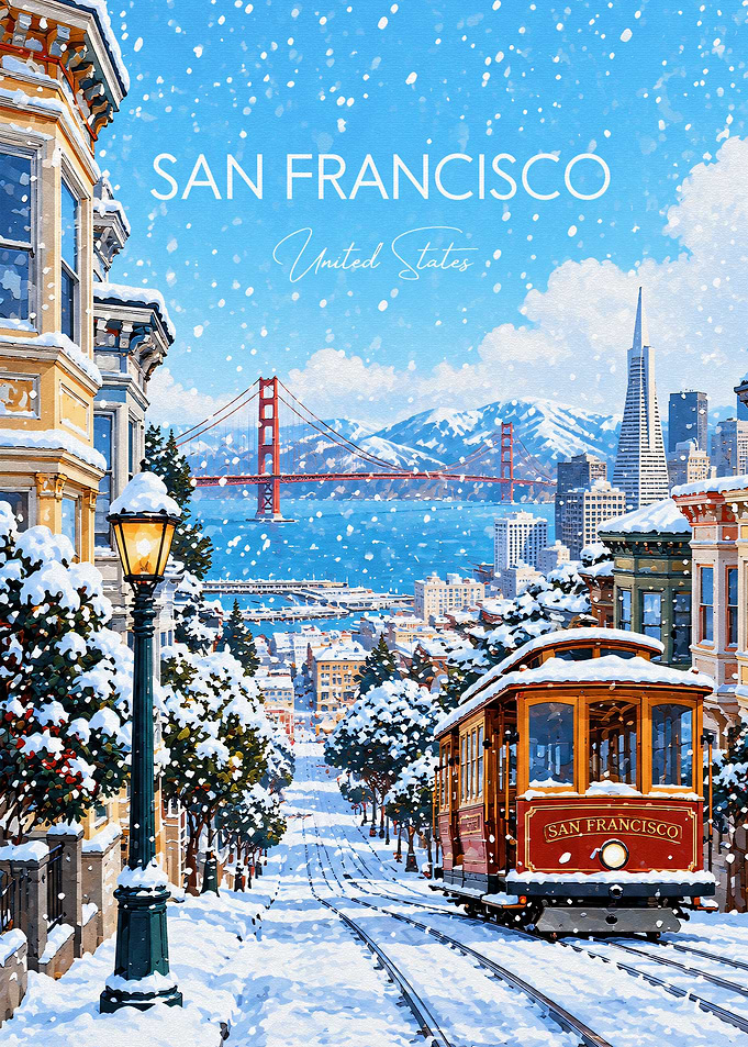 Snowy San Francisco Cable Car Poster