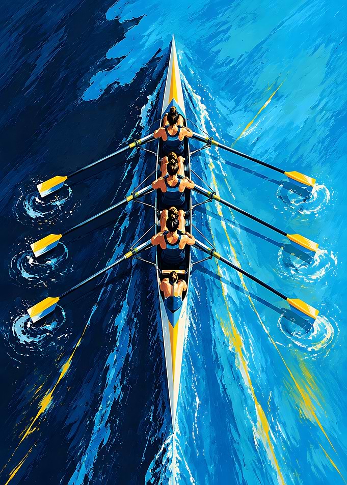 Four Person Rowing Team Painting
