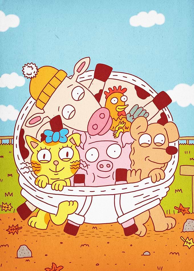 Funny Farm Animals Retro Cartoon Ar