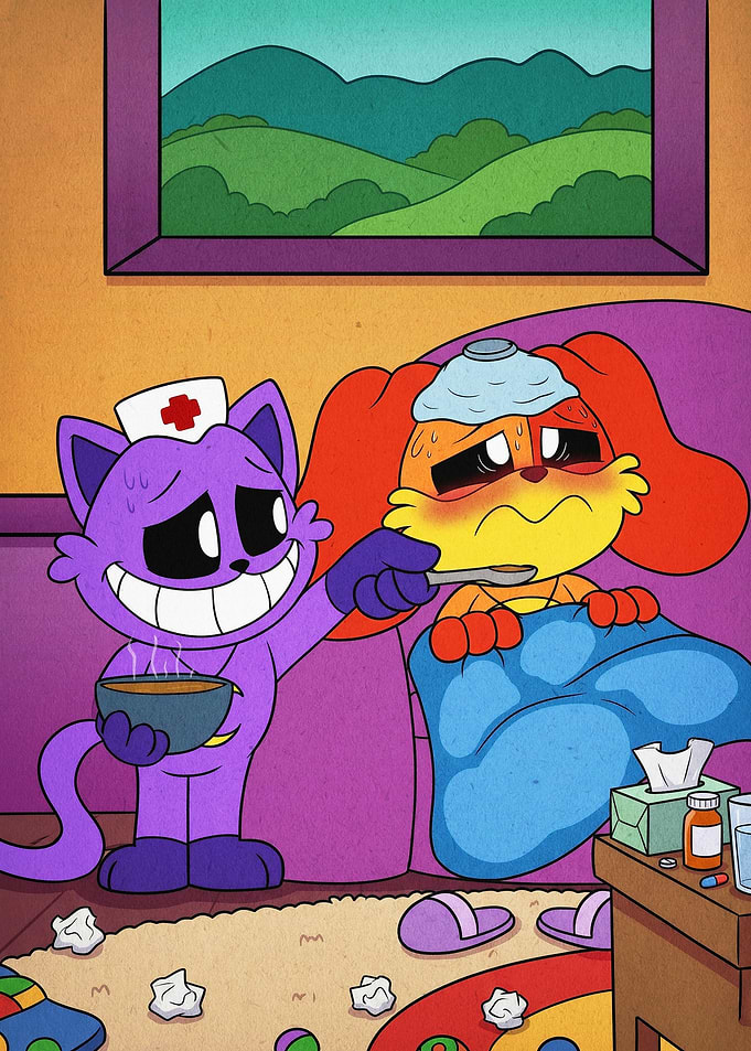 Sick Dog Nurse Cat Retro Pop Art