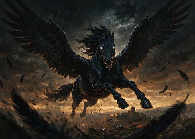 Dark Winged Horse in Battle