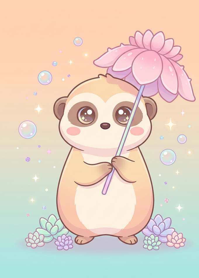 Cute Meerkat with Flower Umbrella