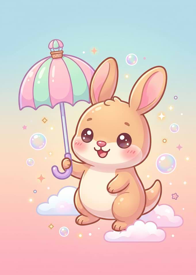 Cute Bunny with Pastel Umbrella
