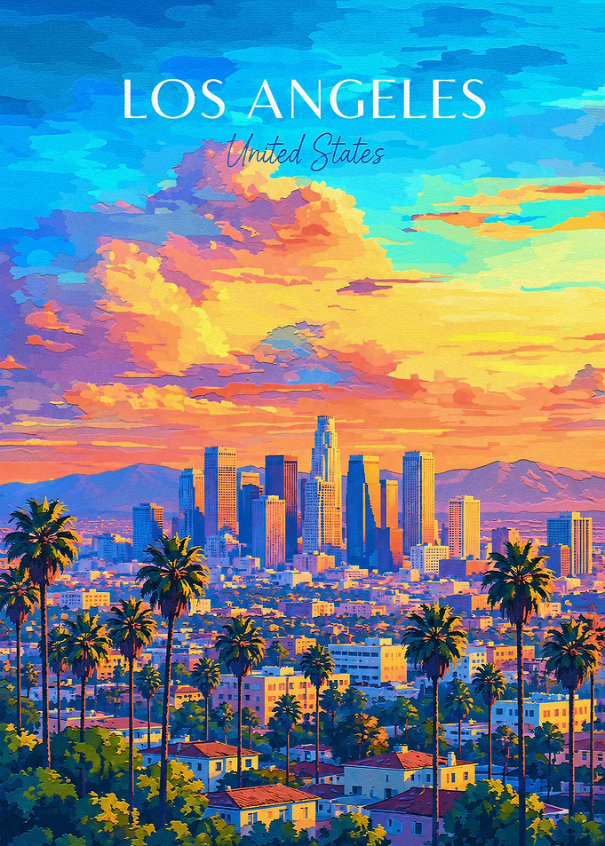 Los Angeles Skyline Sunset Poster