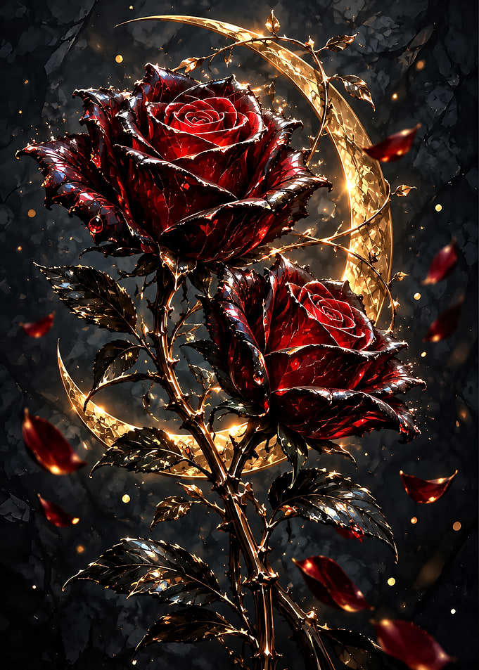 Gothic Red Roses and Golden Moon