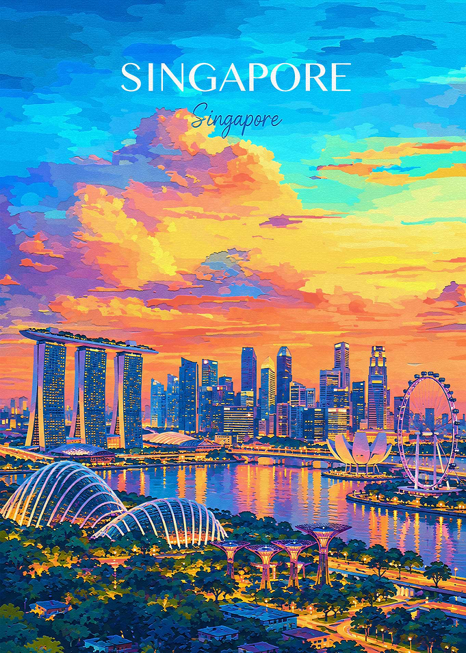 Vibrant Singapore Cityscape Travel Poster