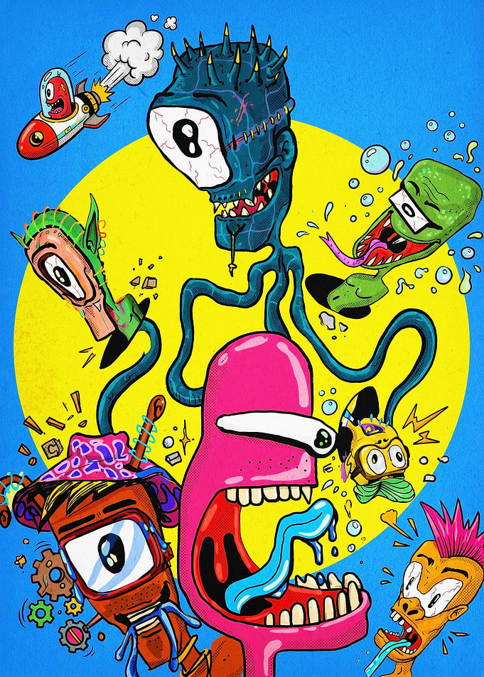 Weird Alien Monsters Retro Pop Art