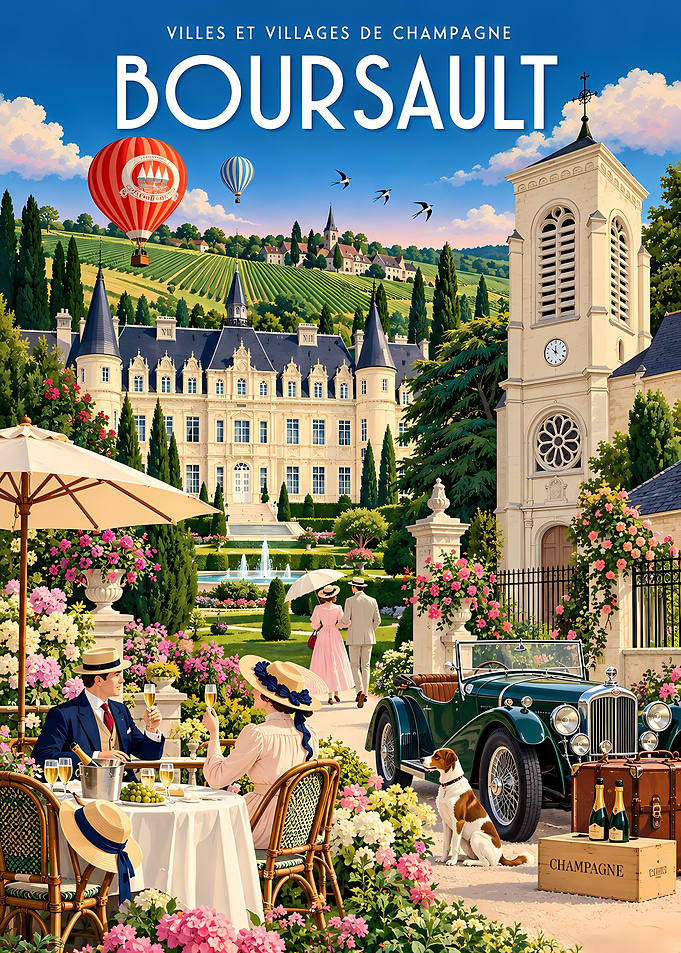 Vintage Travel Poster of Boursault Champagne