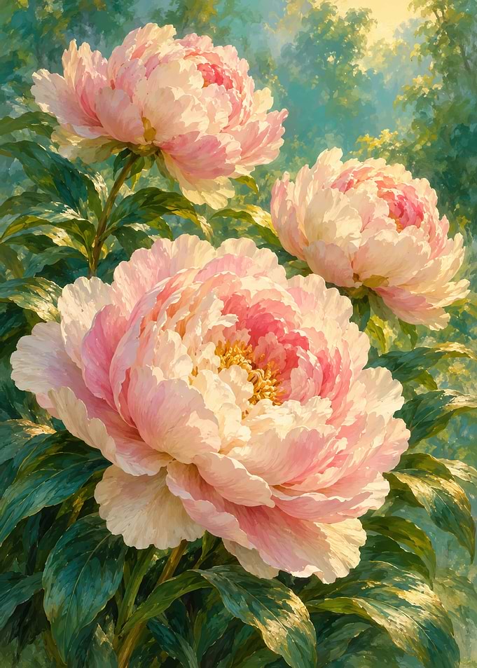 Soft Pink Peony Flowers Painting