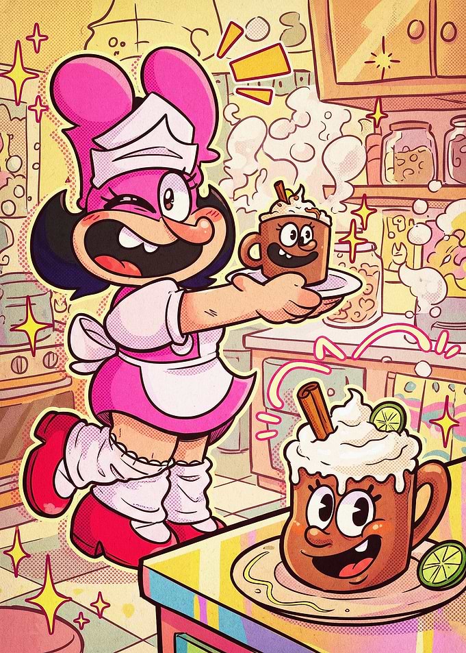 Cartoon Waitress Hot Cocoa Art