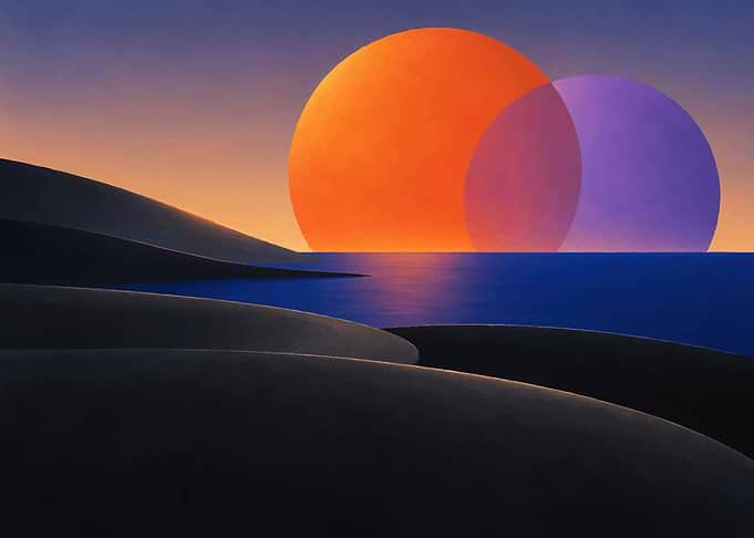 Surreal Sunset Over Dark Dunes
