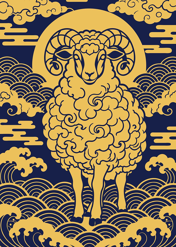 Stylized Golden Ram Illustration