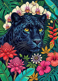 Black Panther Amidst Tropical Flowers