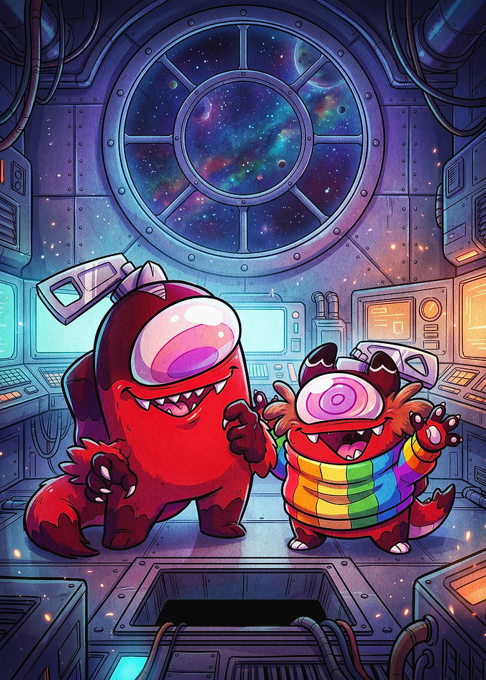 Space Monsters Sci-Fi Cartoon Art