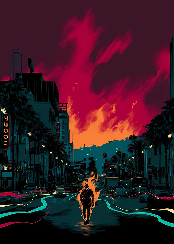 Burning Figure in Hollywood Street