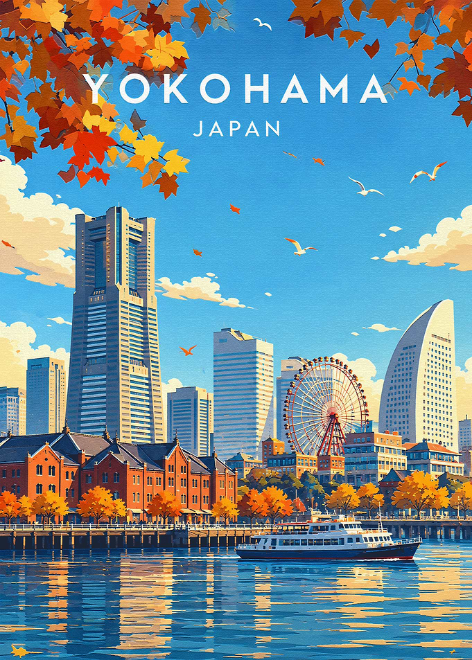 Yokohama Japan Autumn Travel Poster