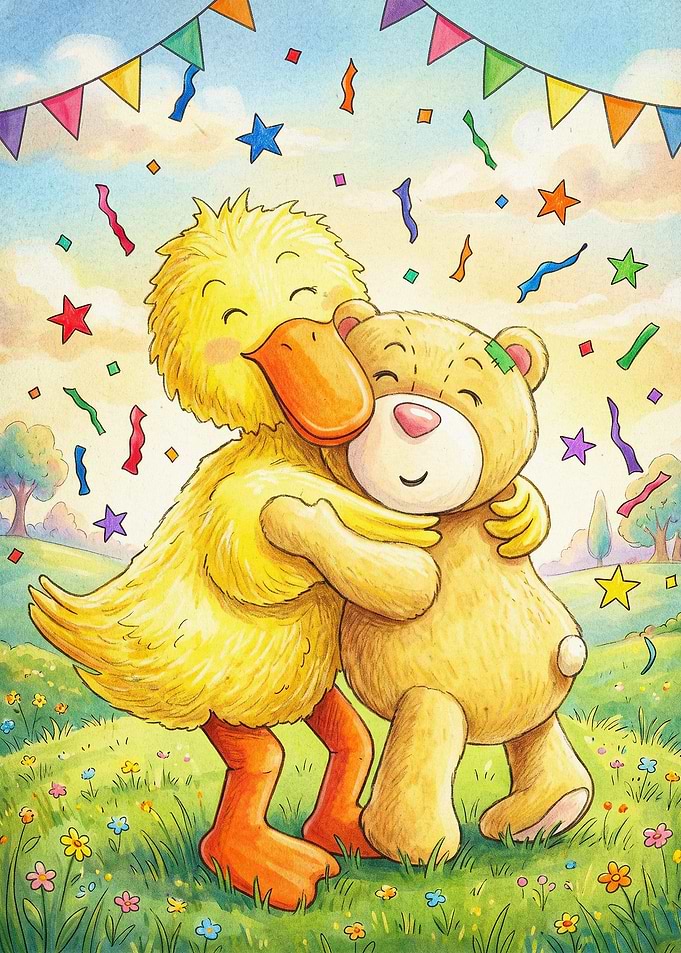 Duck Bear Hug Watercolor Art
