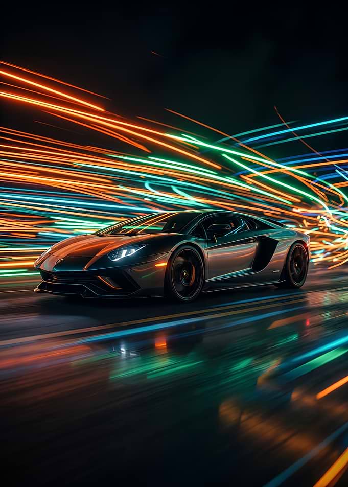 Lamborghini Aventador Speeding at Night