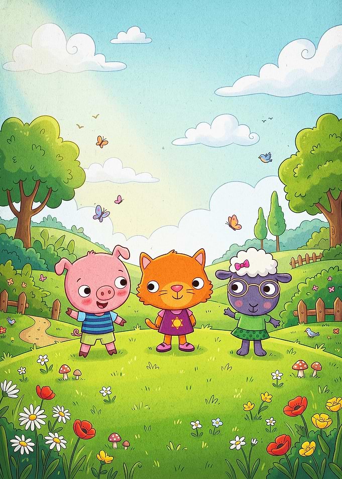 Cute Farm Animals Kids Art Poster
