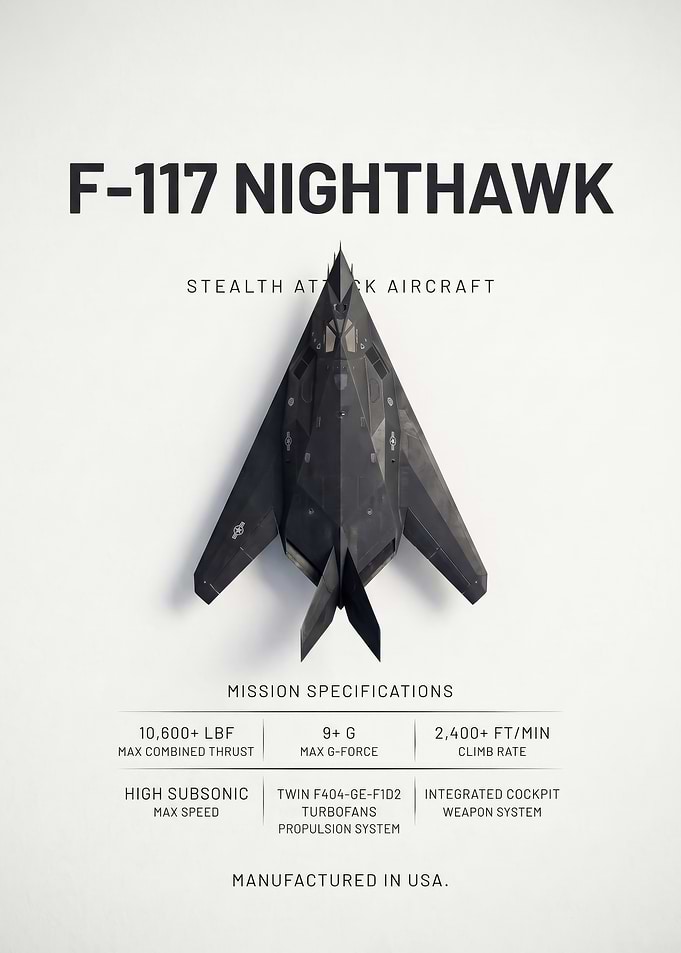 white background black sleek f117 jet poster
