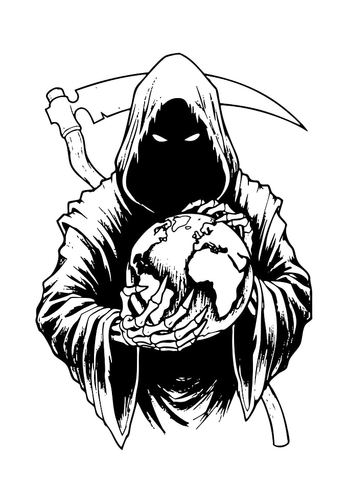 Grim Reaper Holding the World