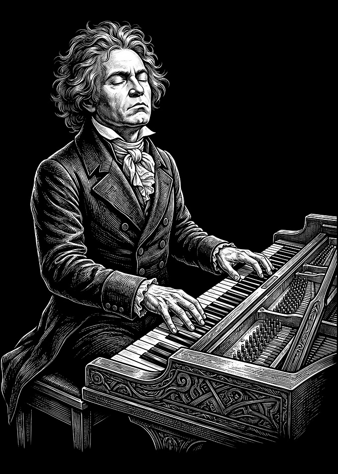 Ludwig van Beethoven Playing Piano