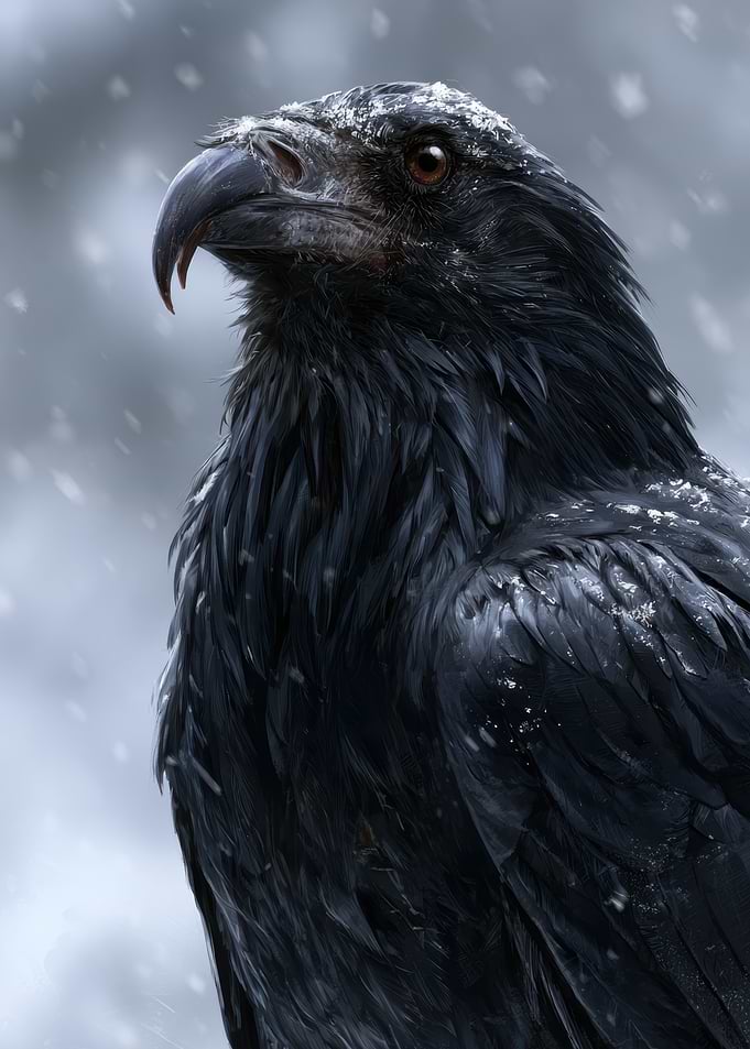 Majestic Raven in Winter Snow