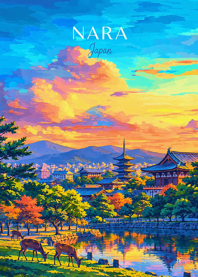 Nara Japan Sunset Travel Poster