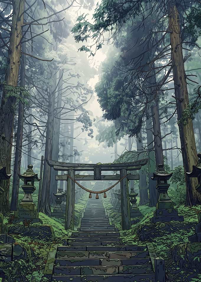 Ukiyo-e Torii Steps in the Cedar Forest