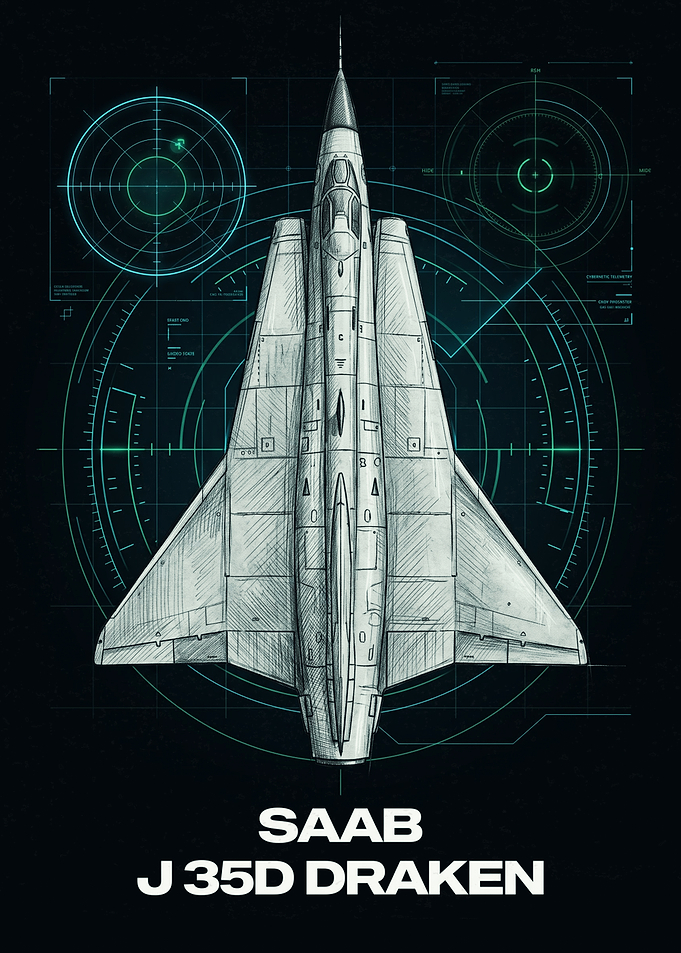 Saab J 35D Draken Blueprint Poster