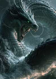 Ferocious Sea Dragon Emerging from Waves