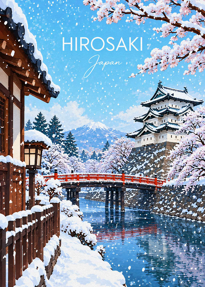 Hirosaki Japan Winter Cherry Blossom Poster