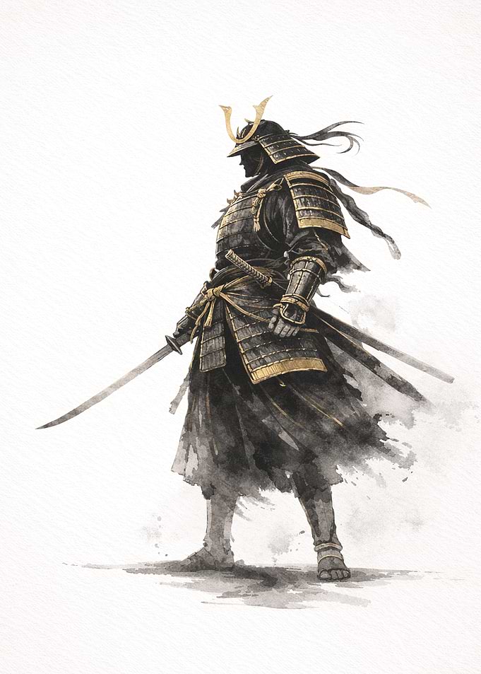 Watercolor Samurai Warrior Illustration