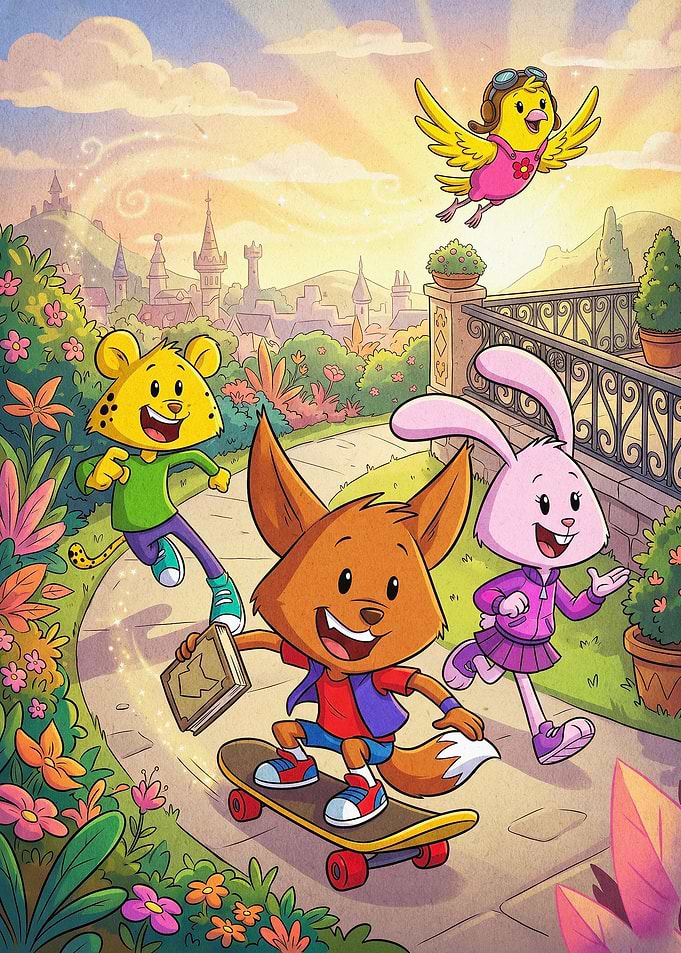Cute Animal Friends Cartoon Poster