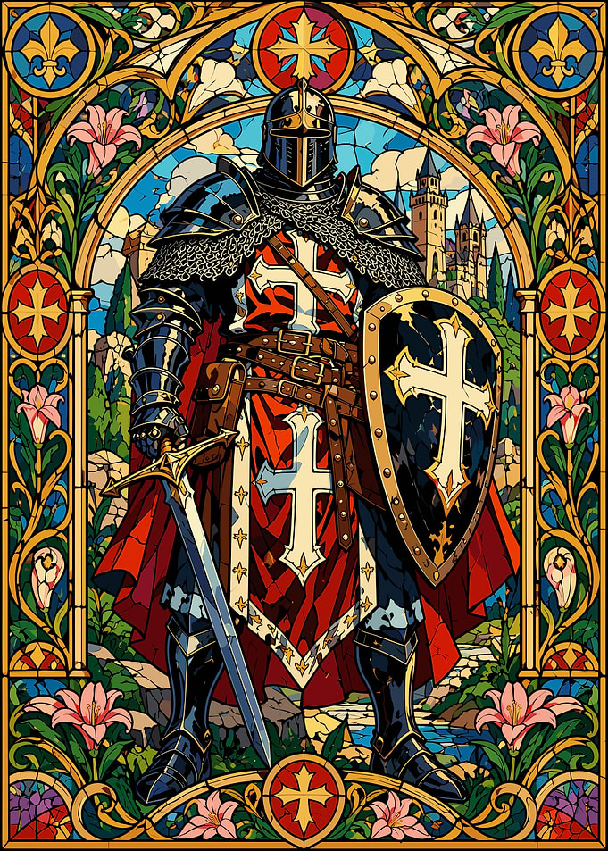 Stained Glass Crusader Knight Portrait