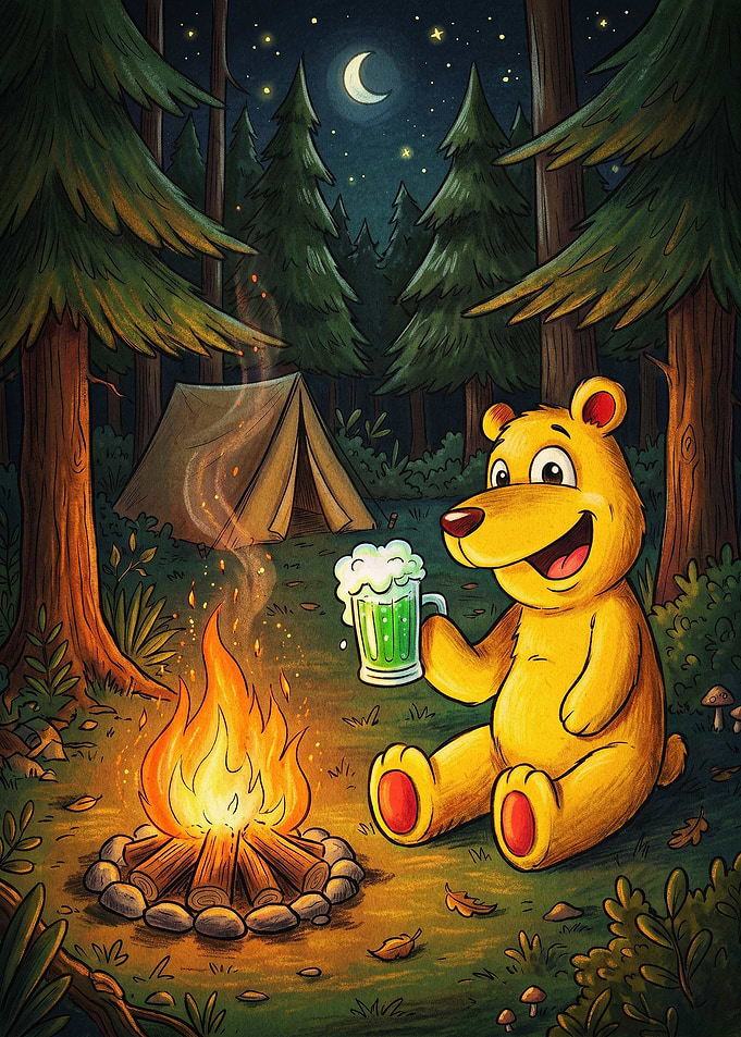 Cute Bear Camp Beer Cartoon Art