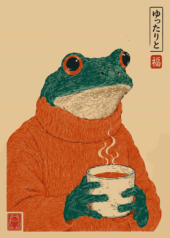 Cozy Frog in Orange Sweater