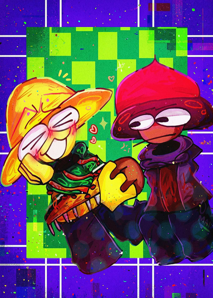 Pixel Characters Neon Retro Art