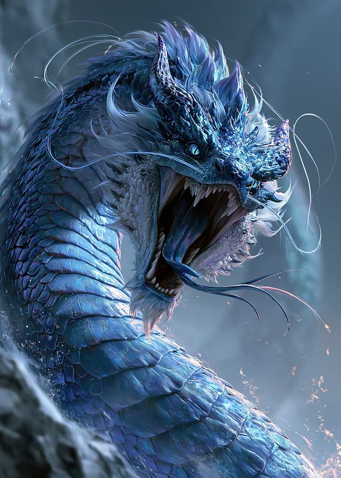 Fierce Blue Serpentine Dragon