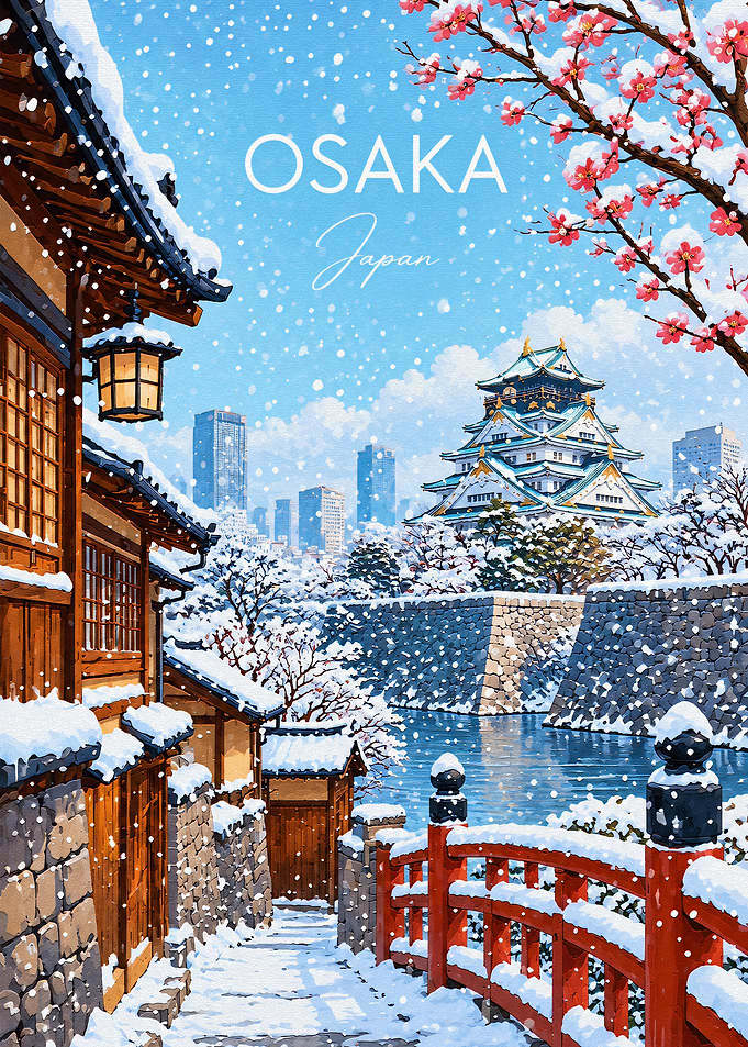 Osaka Japan Winter Travel Poster