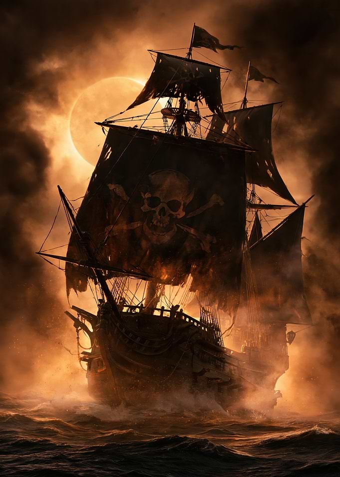Ghostly Pirate Ship at Night