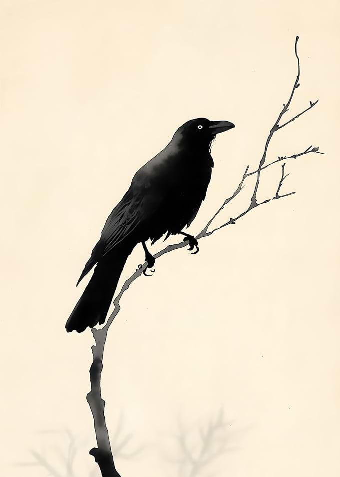 Minimalist Ink Wash Crow Illustration