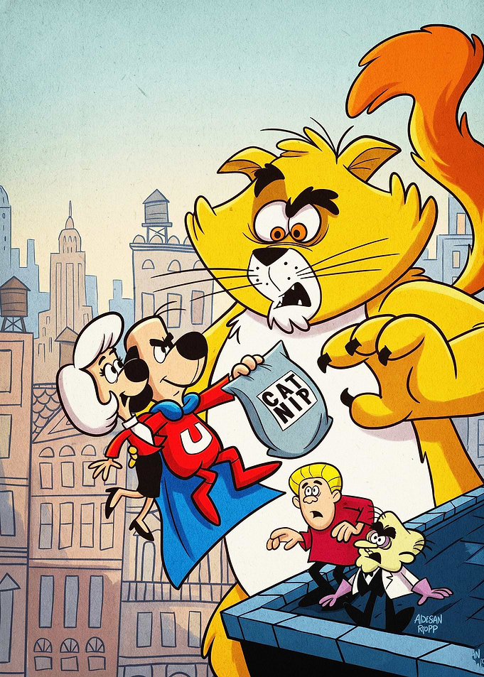 Cartoon Cat Hero Retro Poster Art