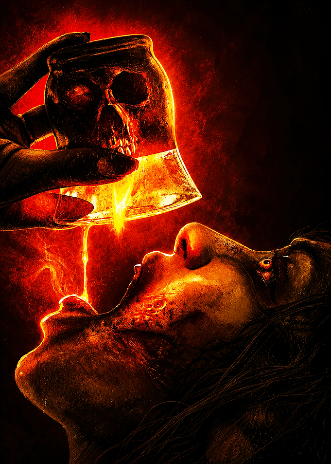 Demonic Figure Drinking Molten Liquid
